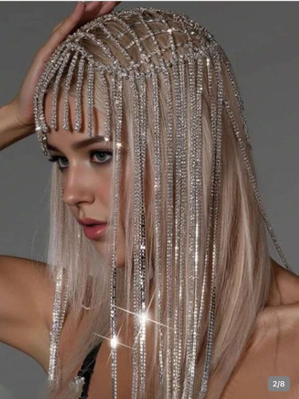 Crystal Fringe Headpiece and Bra Set - Silver - Picture 2 of 11